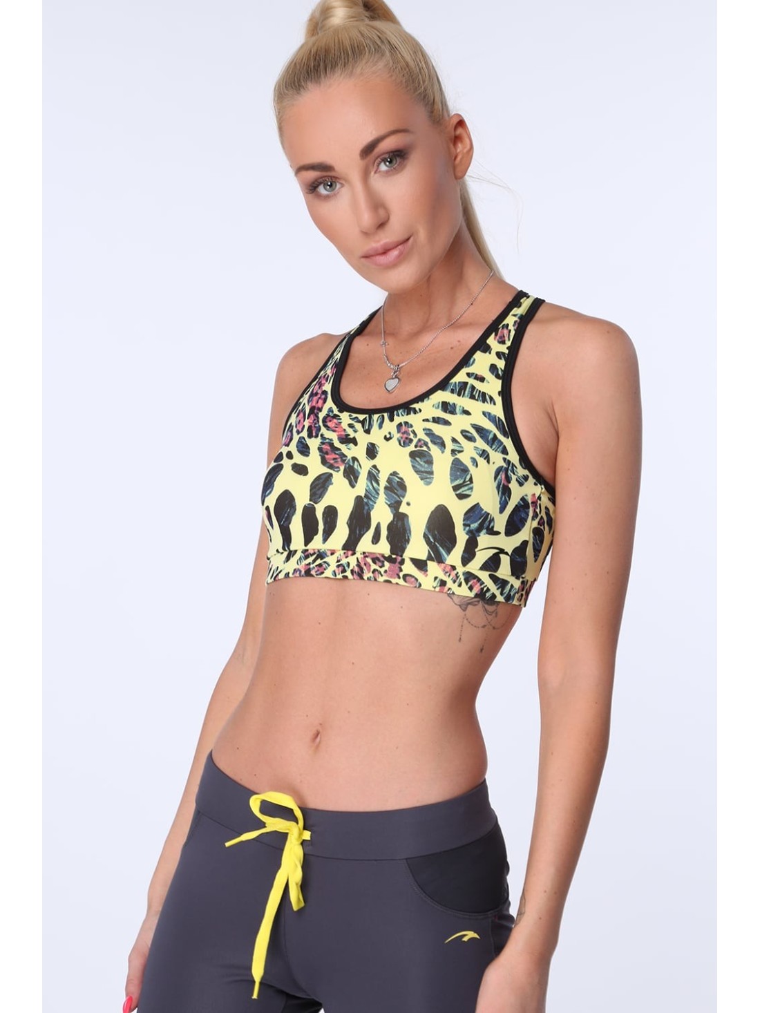 Leopard sportinė viršūnė, citrina MR15498 - Internetinė parduotuvė - Boutique